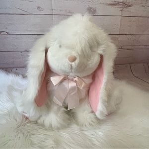 Vintage Russplus, Inc. Rare White Fluffy Stuffed Bunny Rabbit Pink Bow Plush
